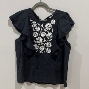 CROSBY by Mollie Burch Black Top with White Floral Design